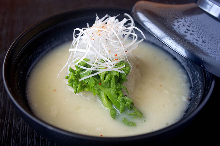 tobeian sample white miso soup with rape blossoms